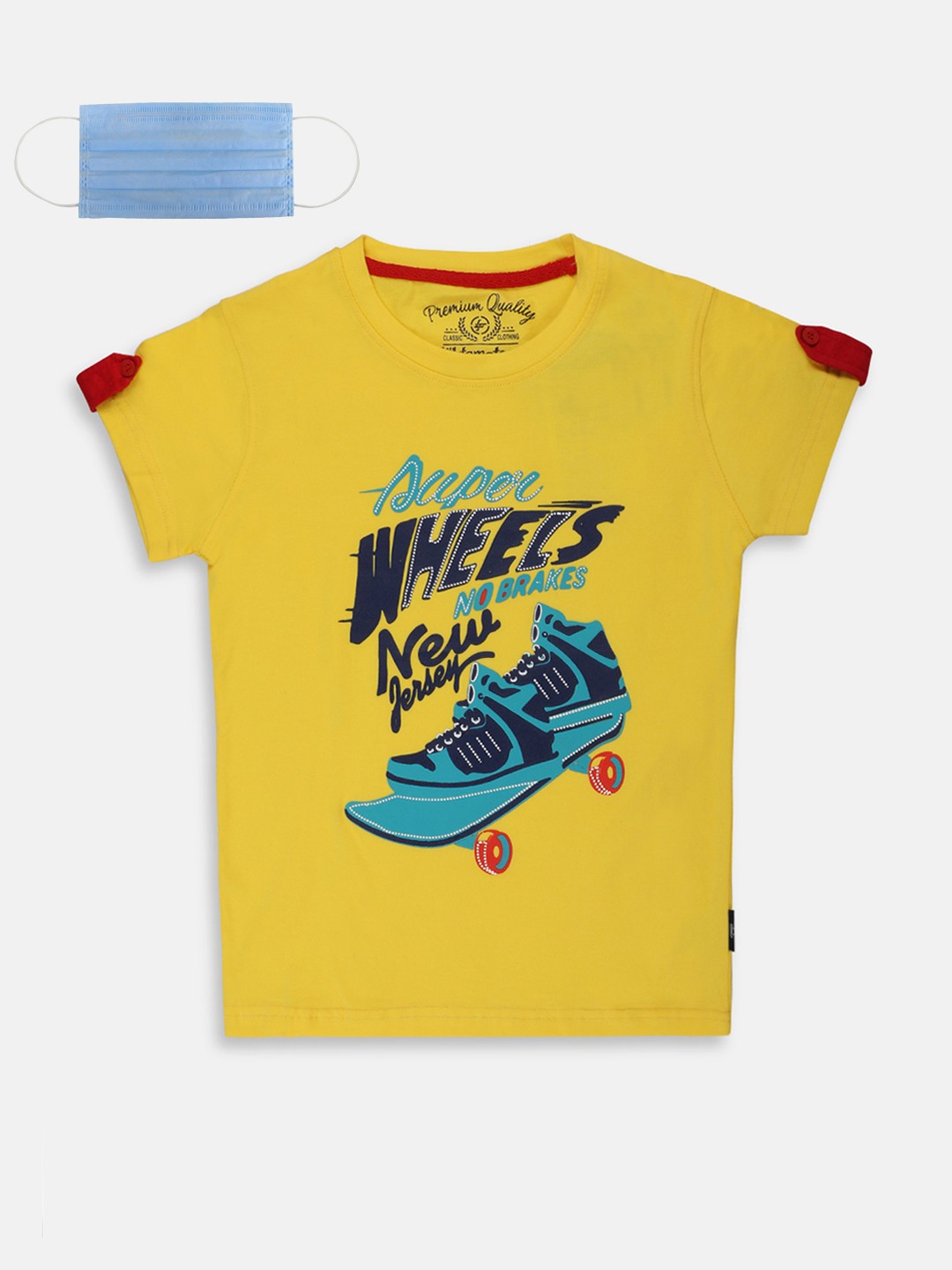 

Lil Tomatoes Boys Yellow Printed Round Neck Pure Cotton T-shirt