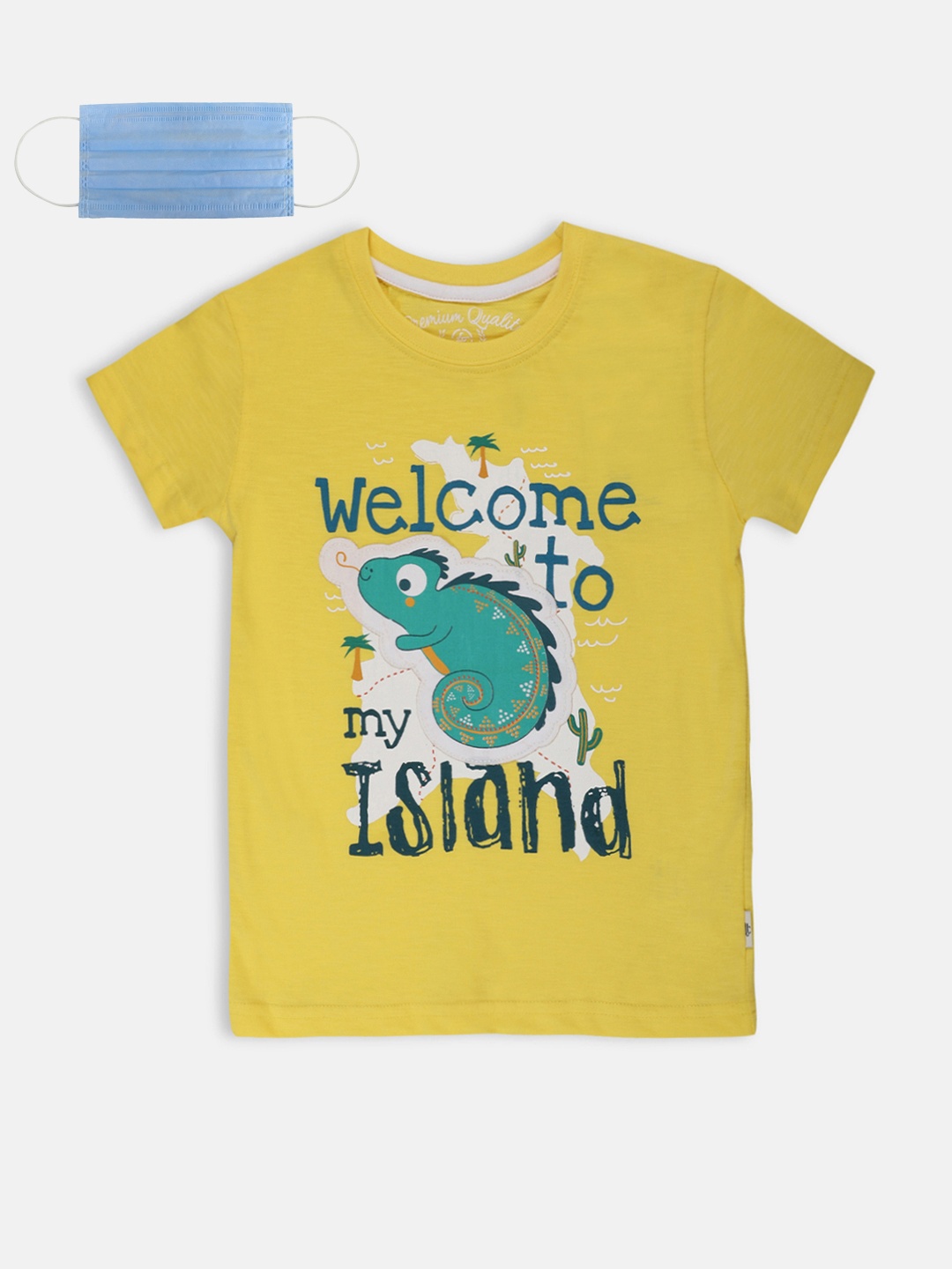 

Lil Tomatoes Boys Yellow Printed Round Neck Pure Cotton T-shirt