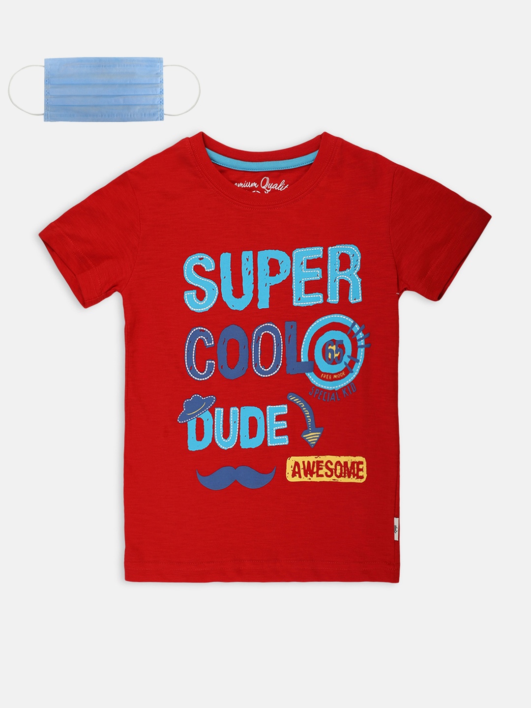 

Lil Tomatoes Boys Red Printed Round Neck Pure Cotton T-shirt