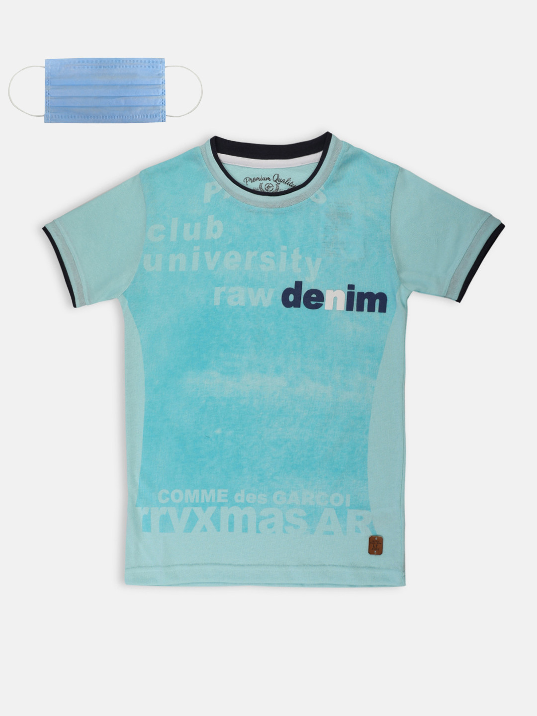 

Lil Tomatoes Boys Sea Green Blue Printed Round Neck Pure Cotton T-shirt