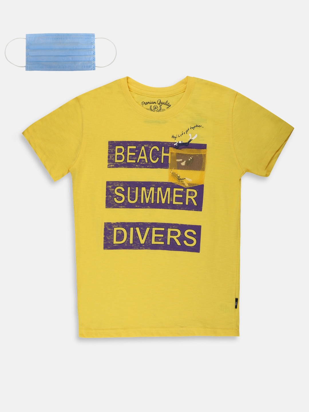 

Lil Tomatoes Boys Yellow Printed Round Neck Pure Cotton T-shirt