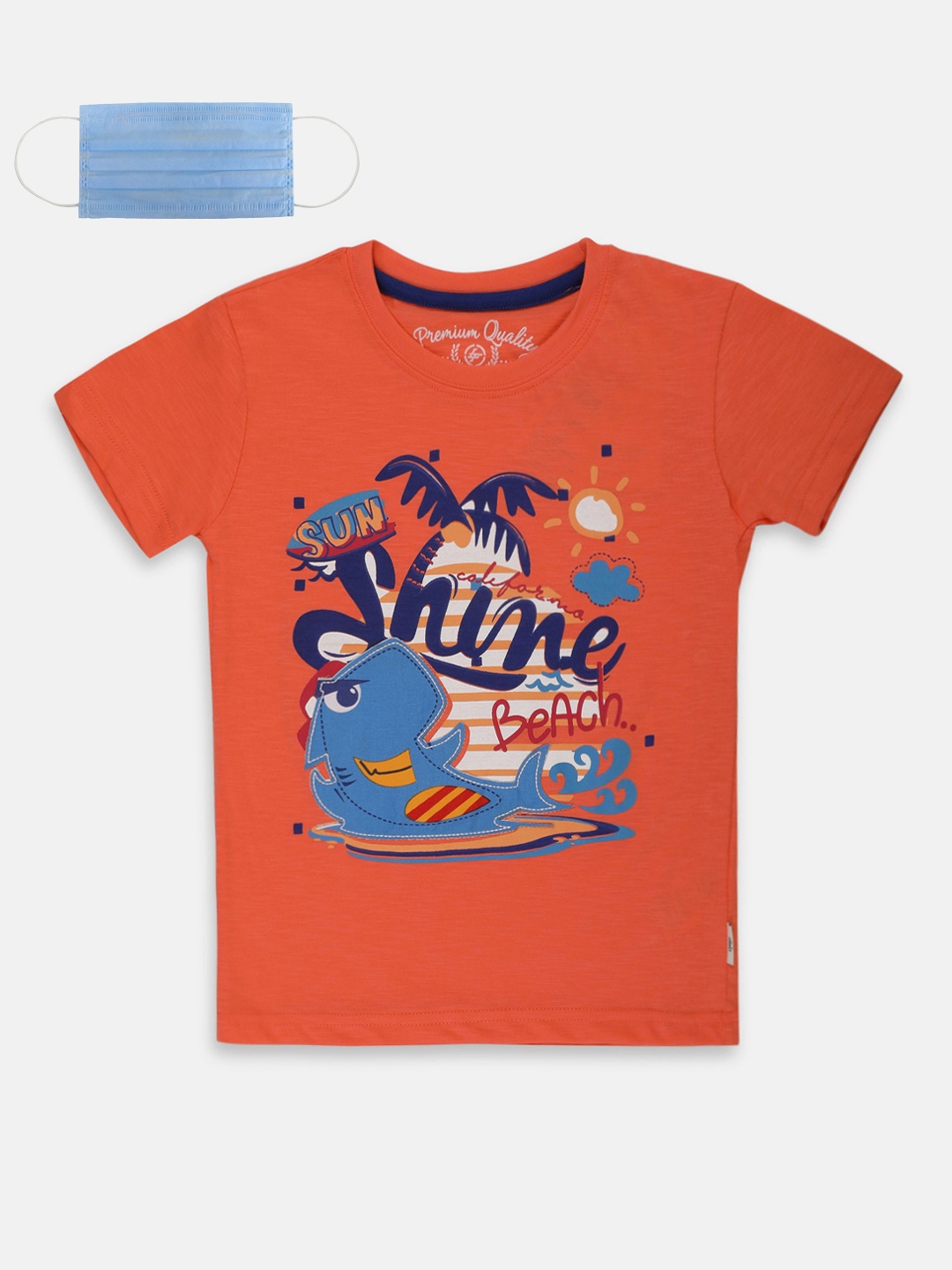 

Lil Tomatoes Boys Orange Printed Round Neck Pure Cotton T-shirt