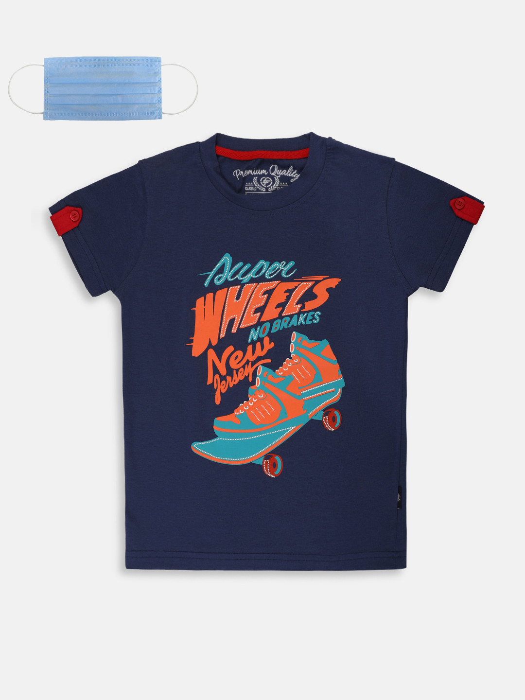 

Lil Tomatoes Boys Navy Blue Printed Round Neck Pure Cotton T-shirt