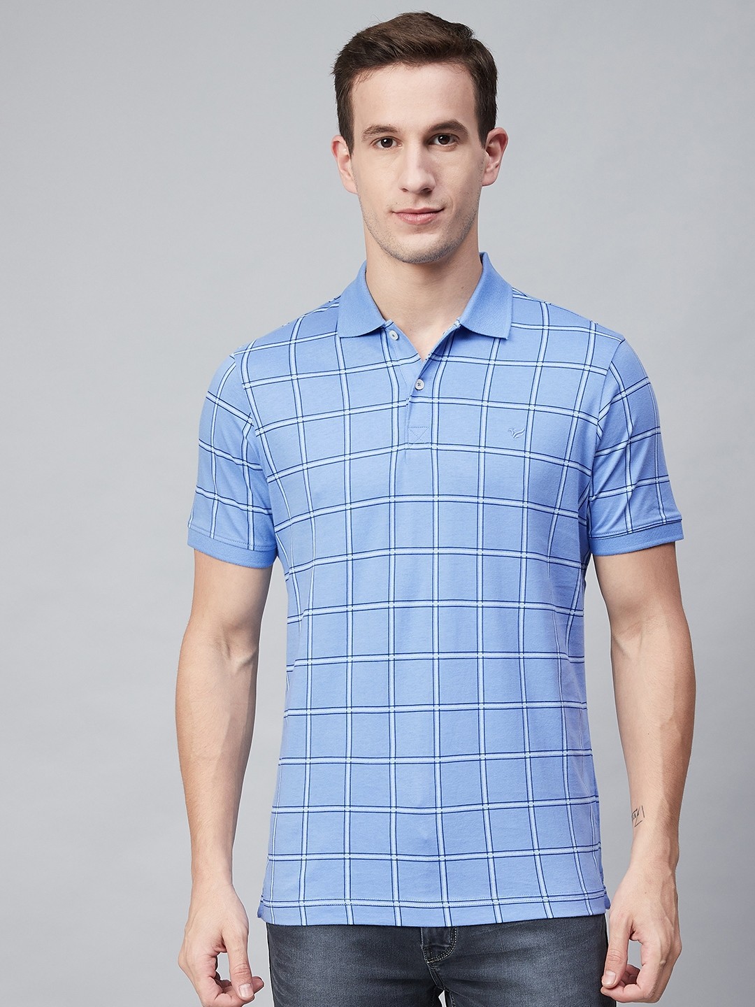

Blackberrys Men Blue Checked Polo Collar T-shirt