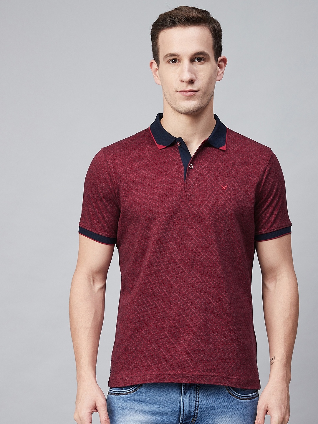 

Blackberrys Men Maroon Self Design Polo Collar T-shirt