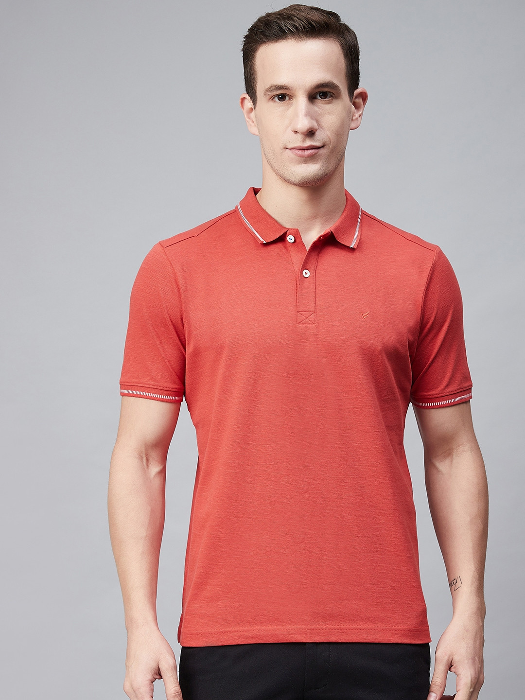 

Blackberrys Men Rust Red Solid Polo Collar T-shirt