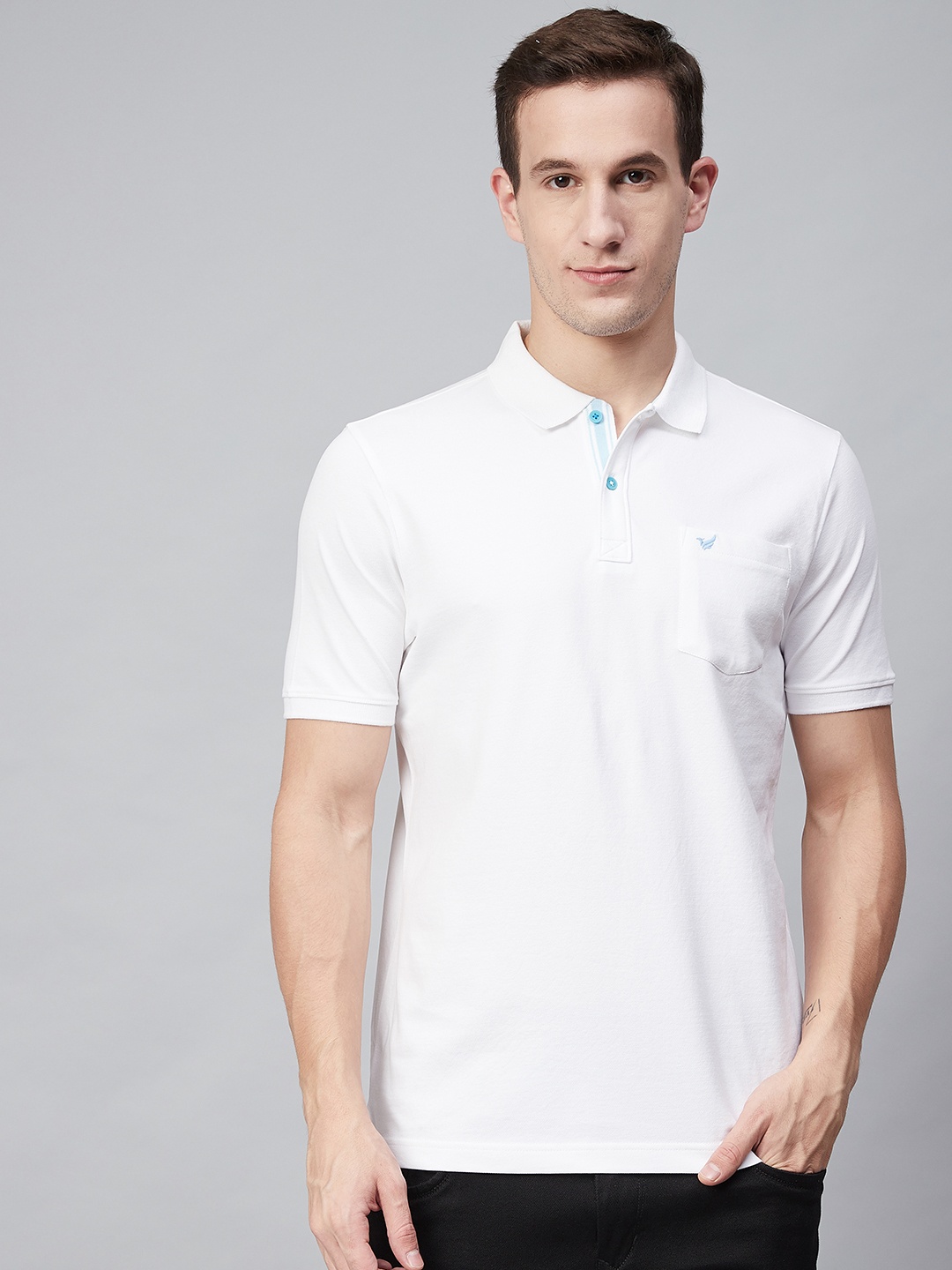 

Blackberrys Men White Solid Polo Collar T-shirt