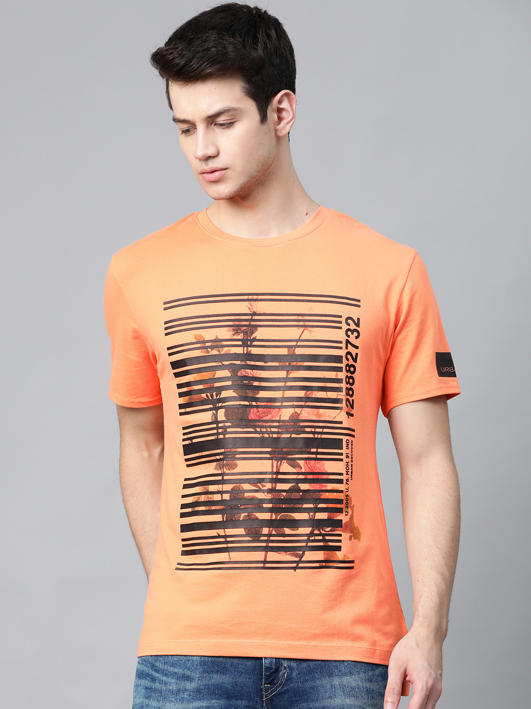 

Blackberrys Men Orange Printed Slim Fit Round Neck T-shirt