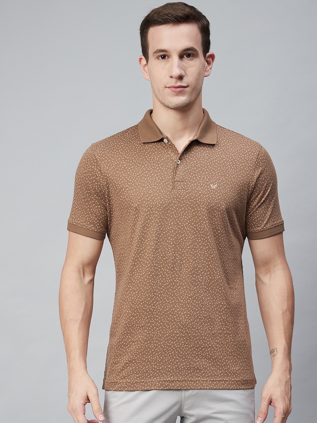 

Blackberrys Men Brown Printed Polo Collar Pure Cotton T-shirt