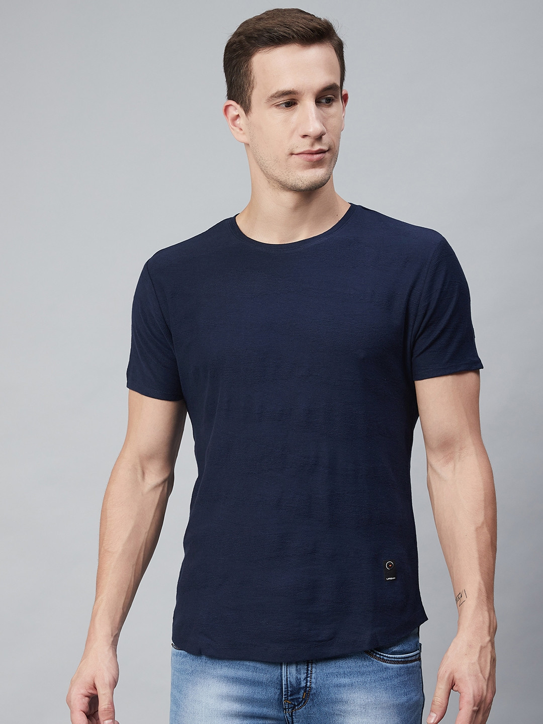 

Blackberrys Men Navy Blue Solid Round Neck Pure Cotton T-shirt