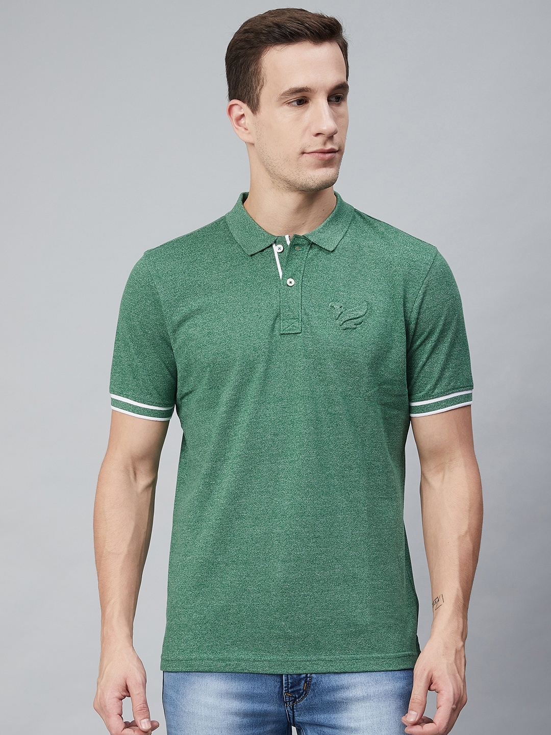 

Blackberrys Men Green Self Design Polo Collar T-shirt