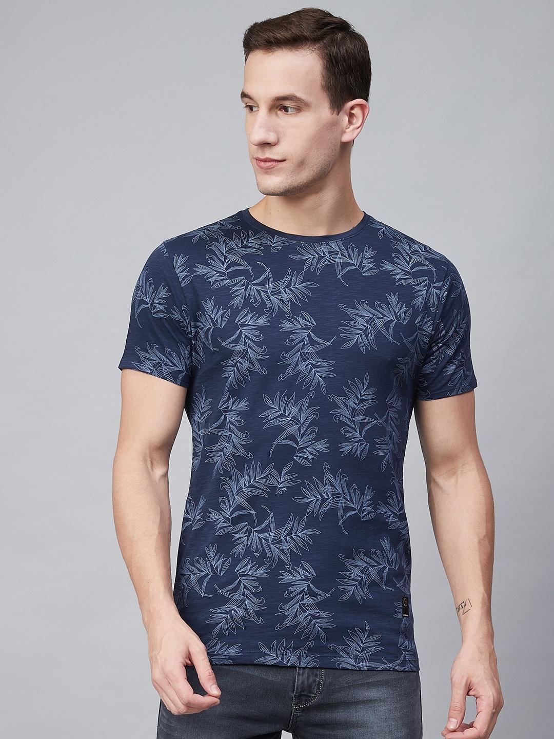 

Blackberrys Men Blue Printed Round Neck T-shirt