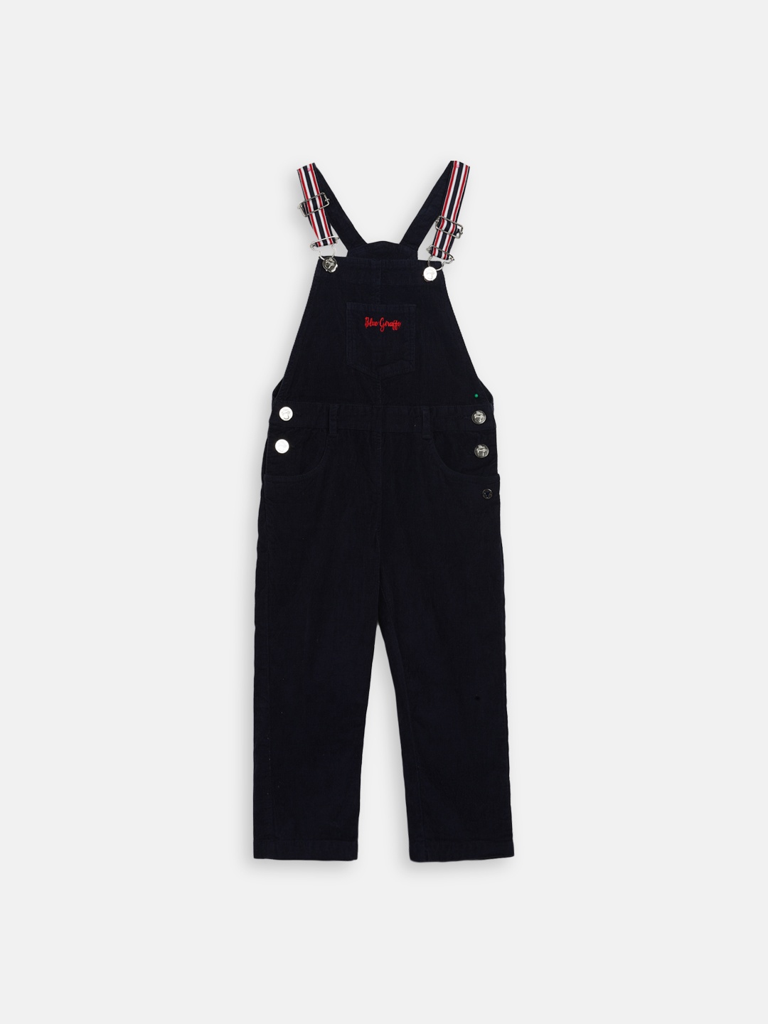 

Blue Giraffe Girls Navy Blue Solid Slim-Fit Dungarees
