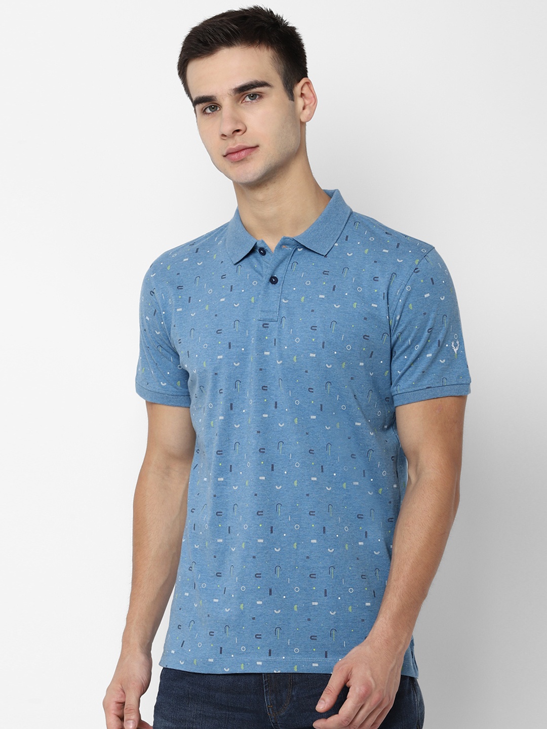 

Allen Solly Sport Men Blue and White Printed Polo Collar T-shirt