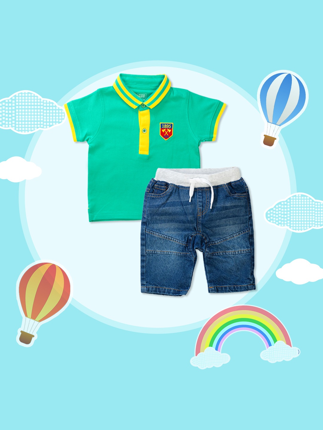 

MeeMee Boys Sea Green and Blue Solid T-shirt with Shorts