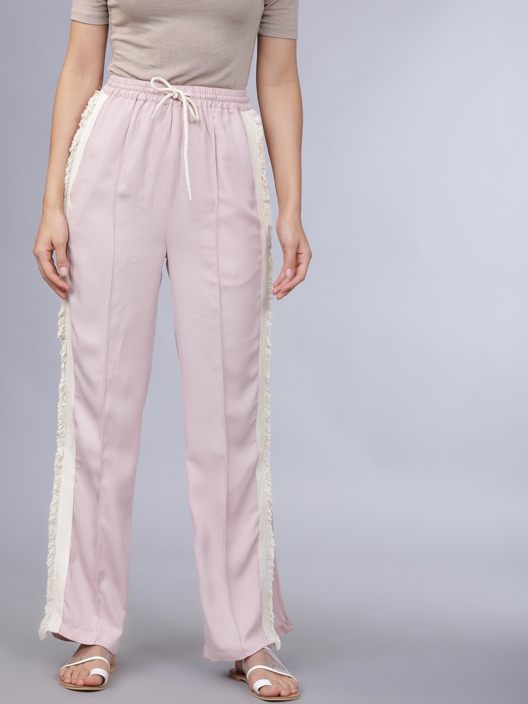 

Tokyo Talkies Women Pink Regular Fit Striped Parallel Trousers