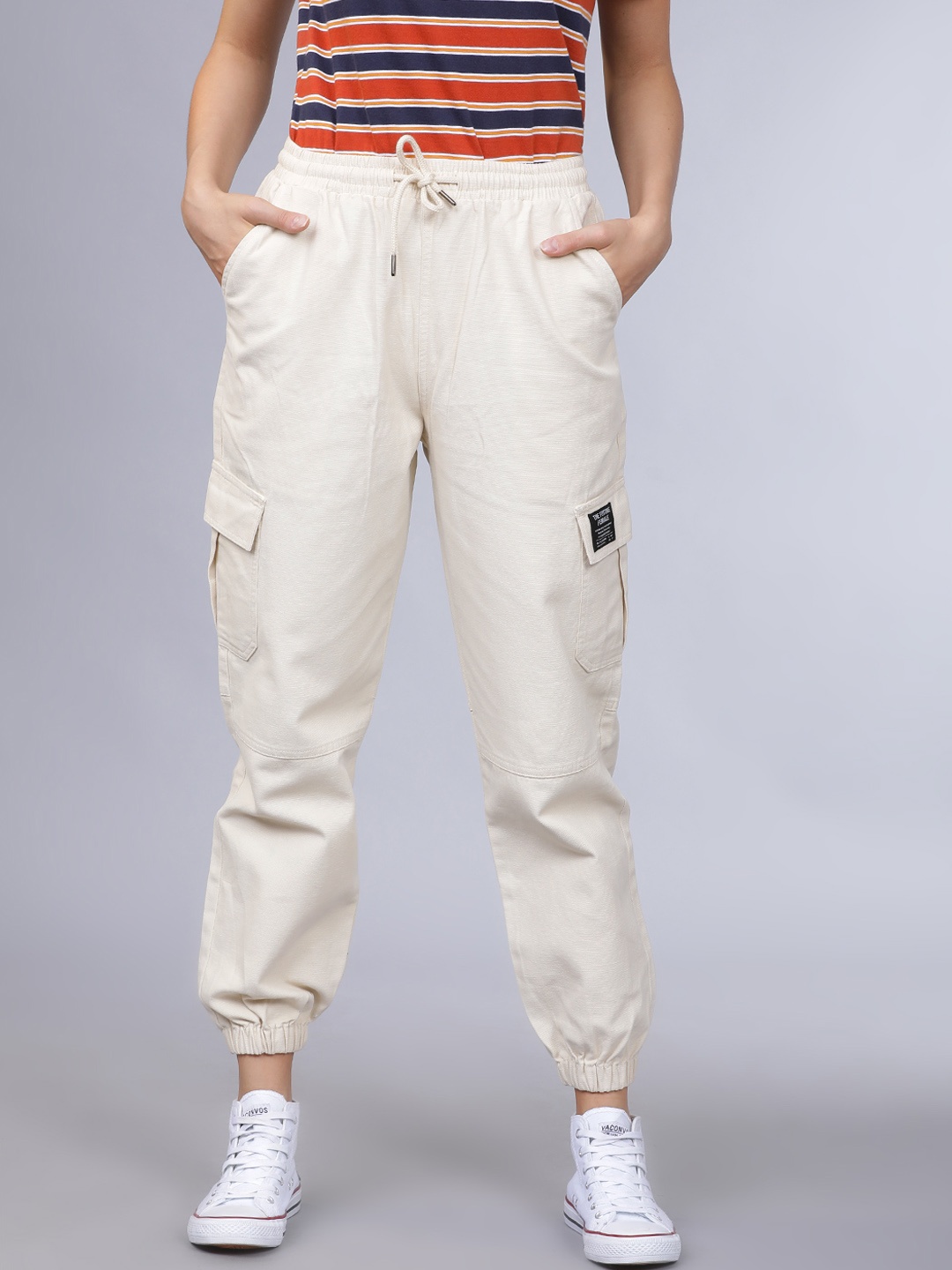 

Tokyo Talkies Women Cream-Coloured Slim Fit Solid Joggers