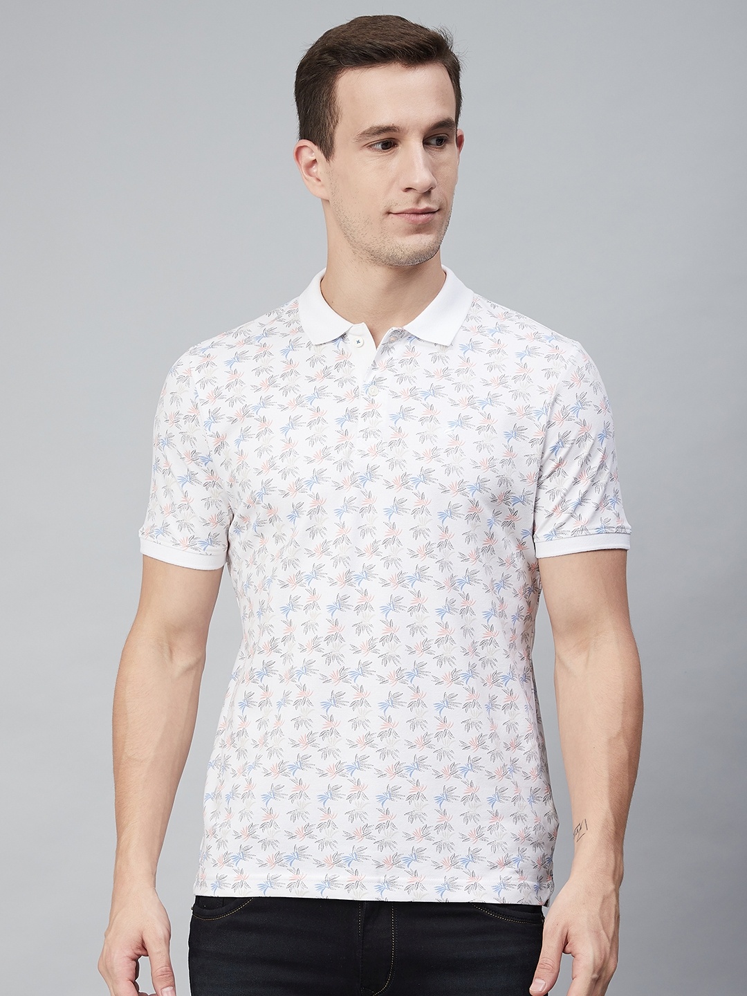 

Blackberrys Men White & Blue Printed Polo Collar T-shirt