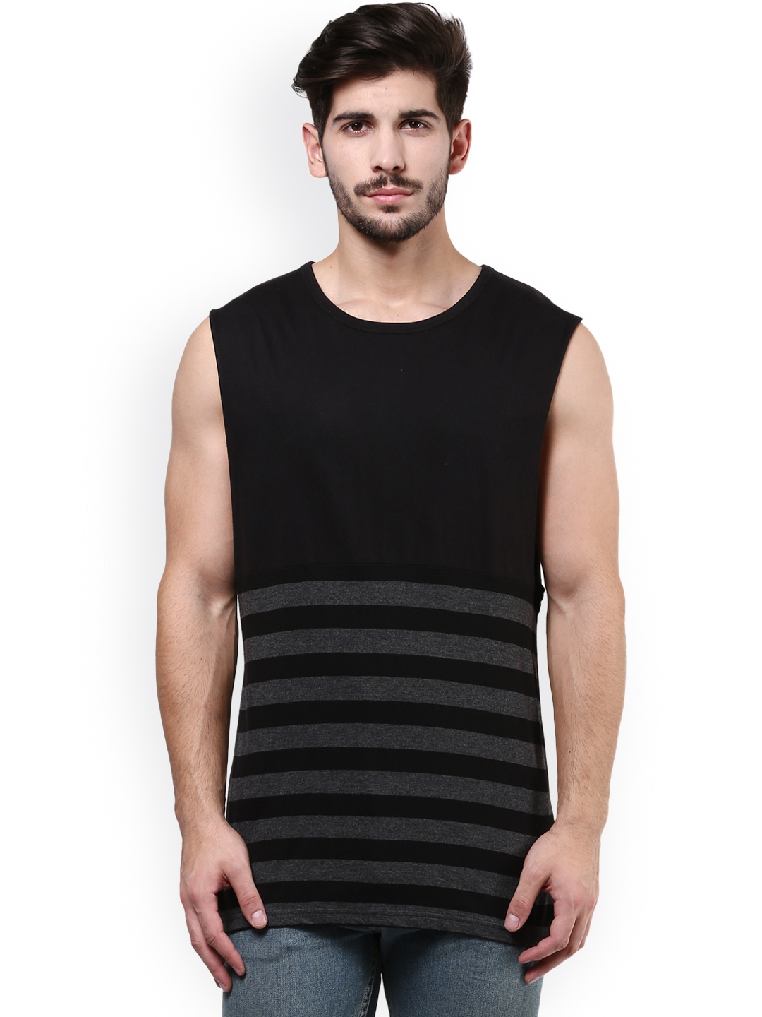 

Hypernation Black Striped Sleeveless T-shirt