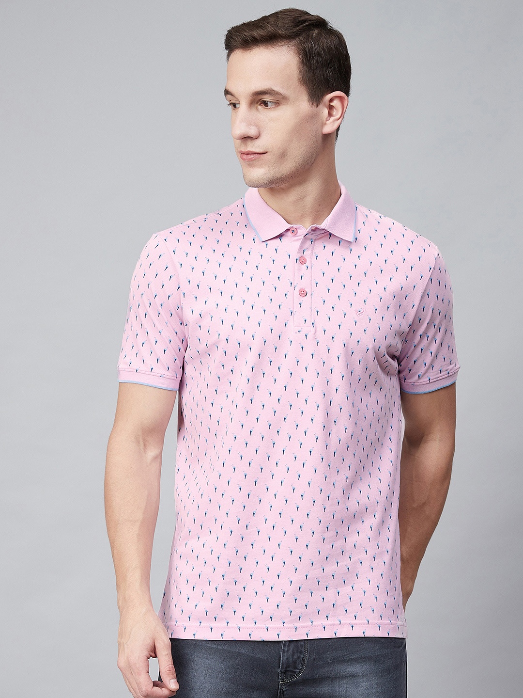 

Blackberrys Men Pink & Blue Printed Polo Collar T-shirt