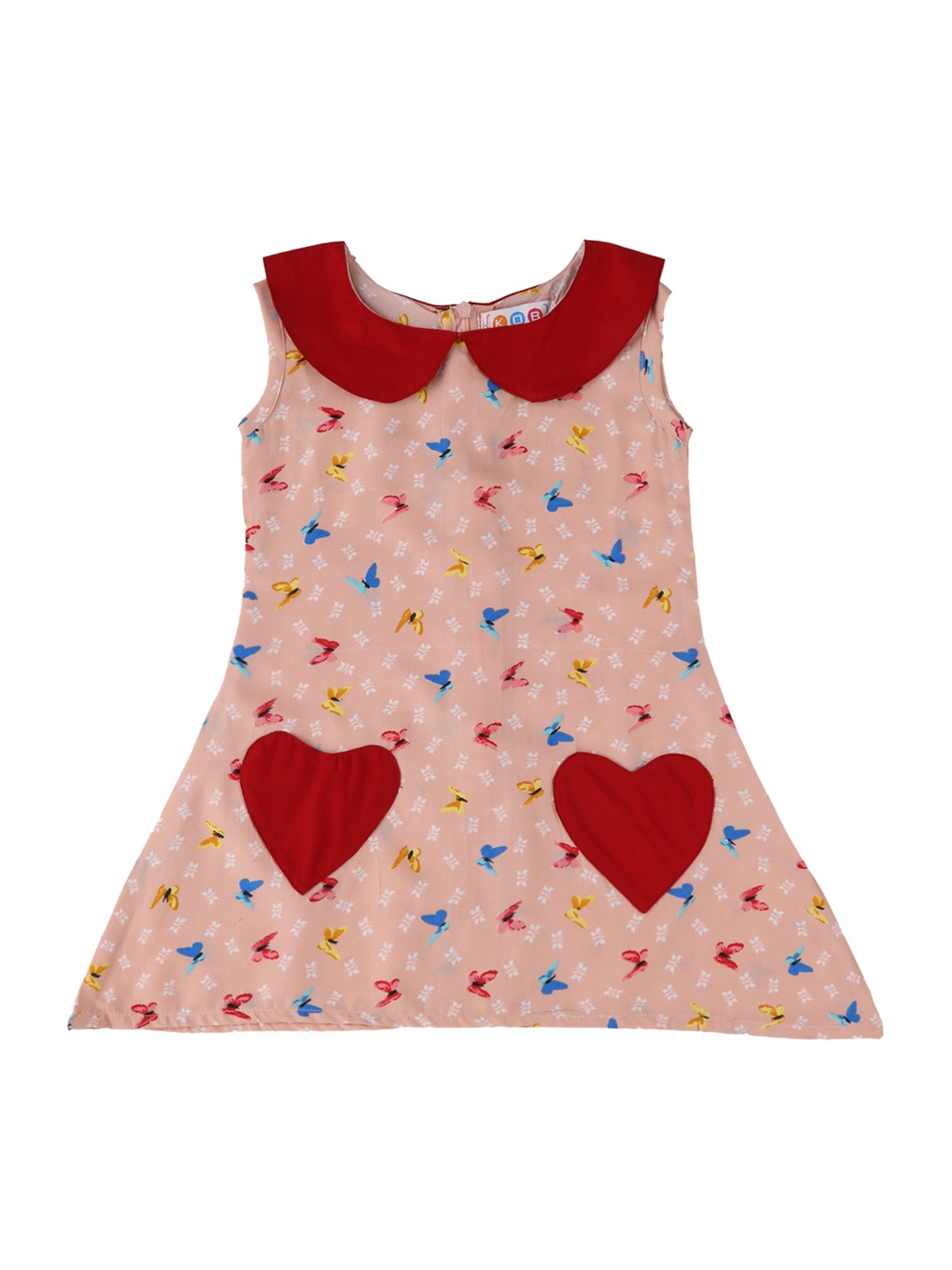 

Kids On Board Girls Peach-Coloured & Red Printed A-Line Dress