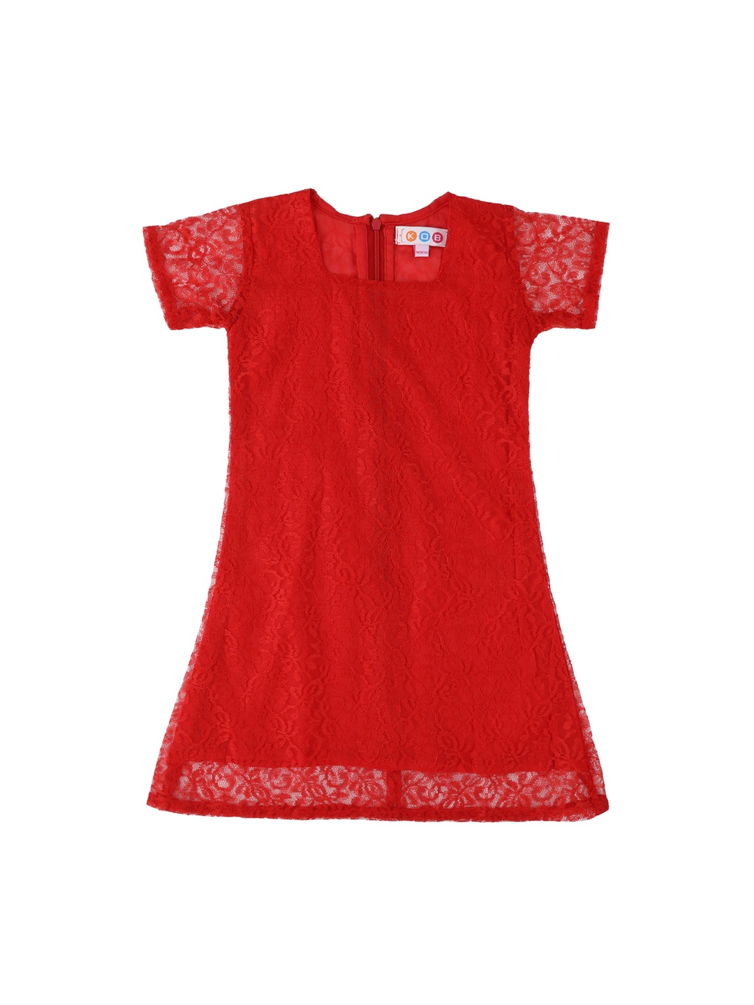 

Kids On Board Girls Red Self Design A-Line Lace Dress
