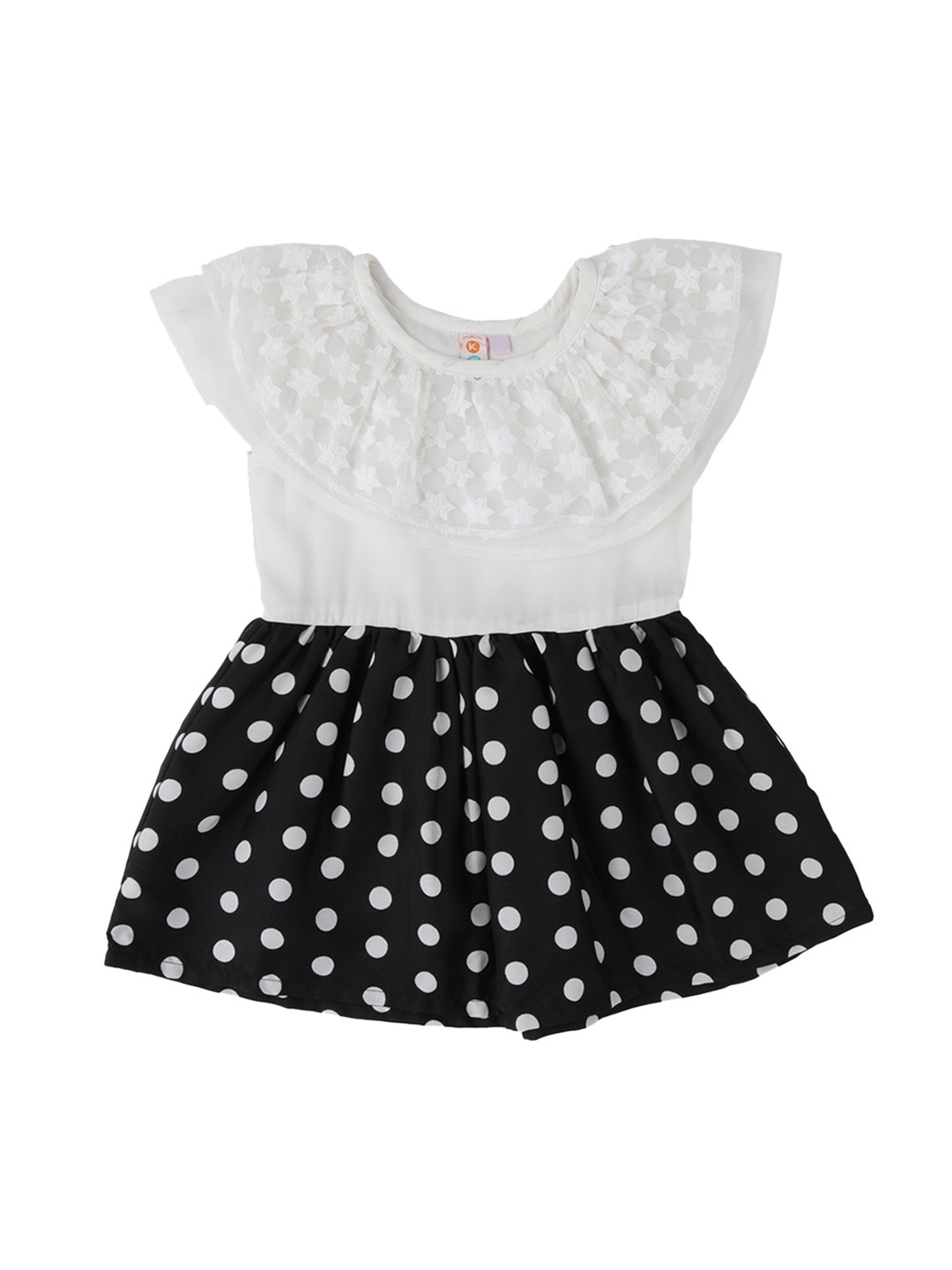 

Kids On Board Girls Black & White Polka Dots Printed Fit and Flare Dress