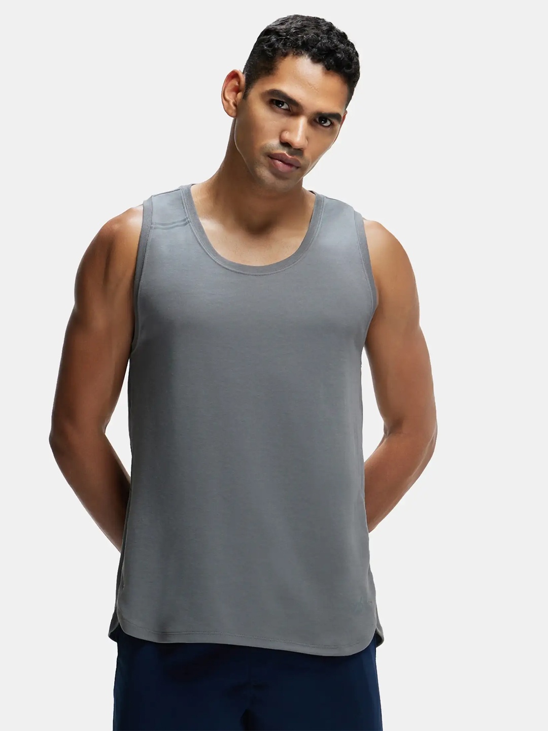 

Jockey Men Grey Solid Round Neck Lounge Tank T-Shirt