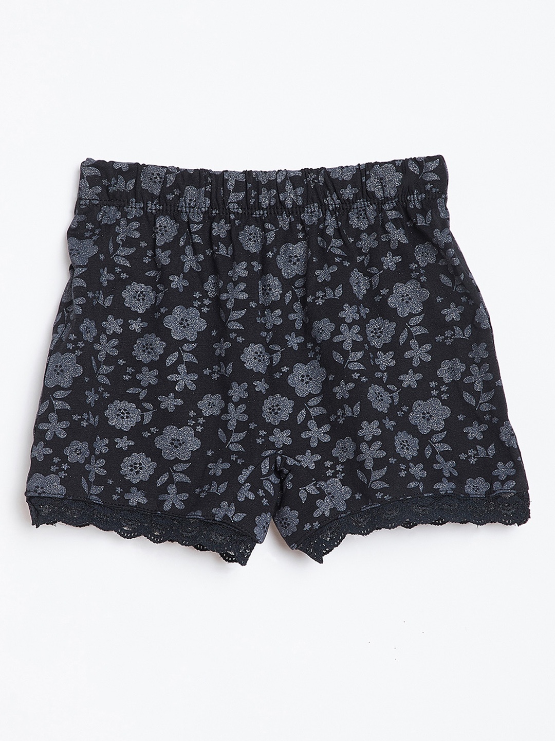 

Nins Moda Girls Black and Charcoal Grey Printed Slim Fit Regular Shorts