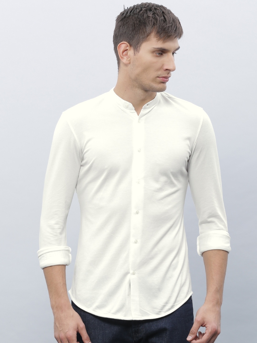 

ether Men Off-White Regular Fit Solid Knitted Casual Shirt