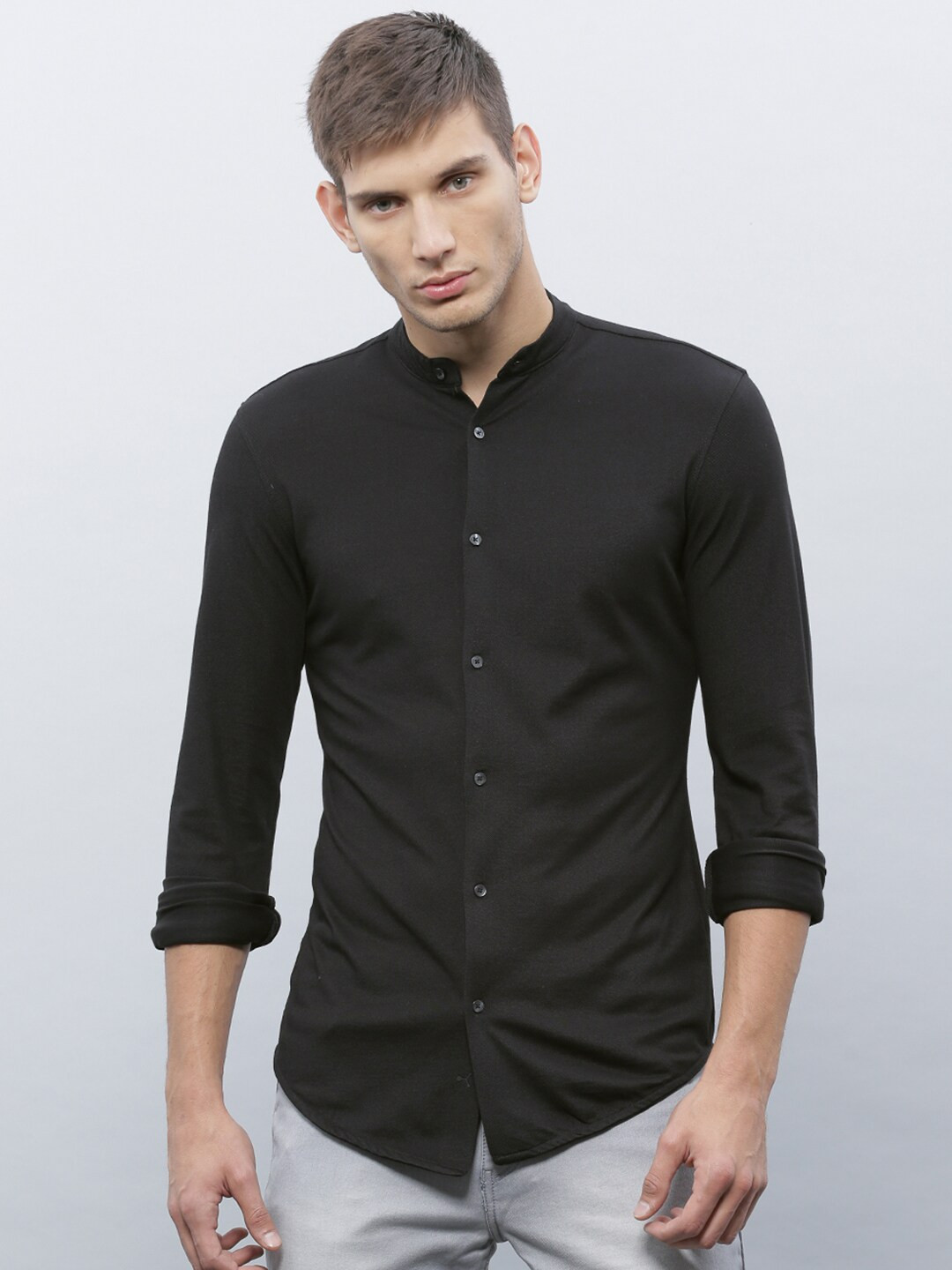 

ether Men Black Regular Fit Solid Knitted Casual Shirt