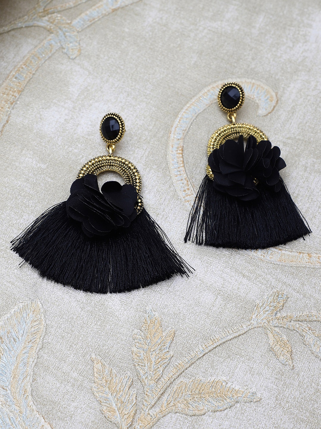 

Shining Diva Fashion Gold and Black Floral Tassel Drop Earrings
