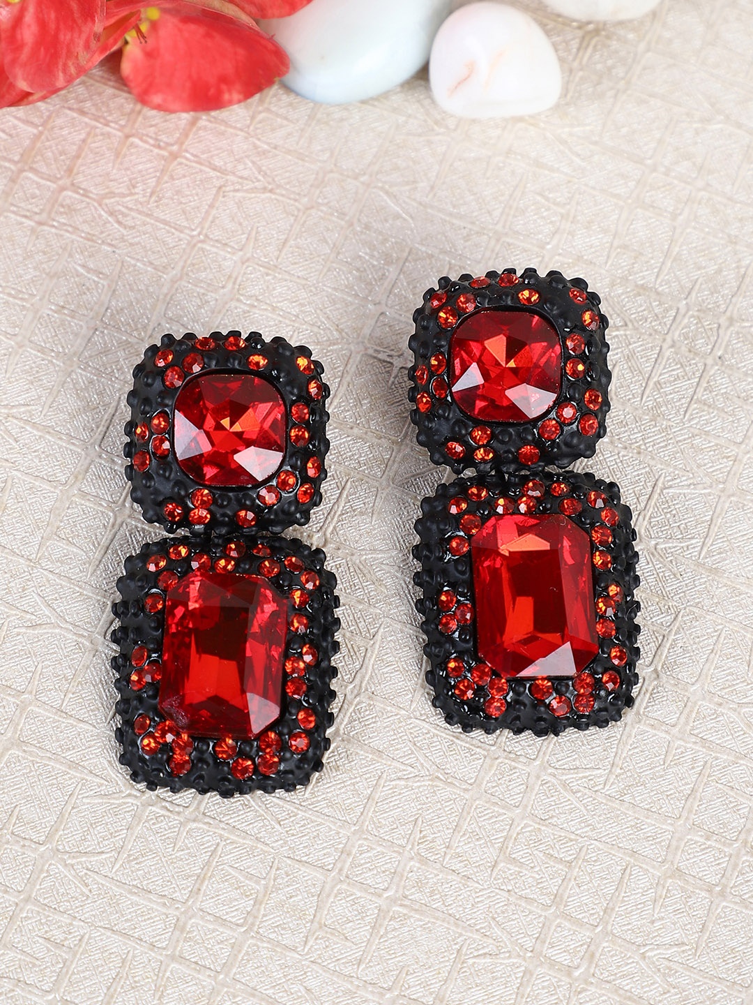 

Shining Diva Fashion Red and Black Geometric Drop Earrings