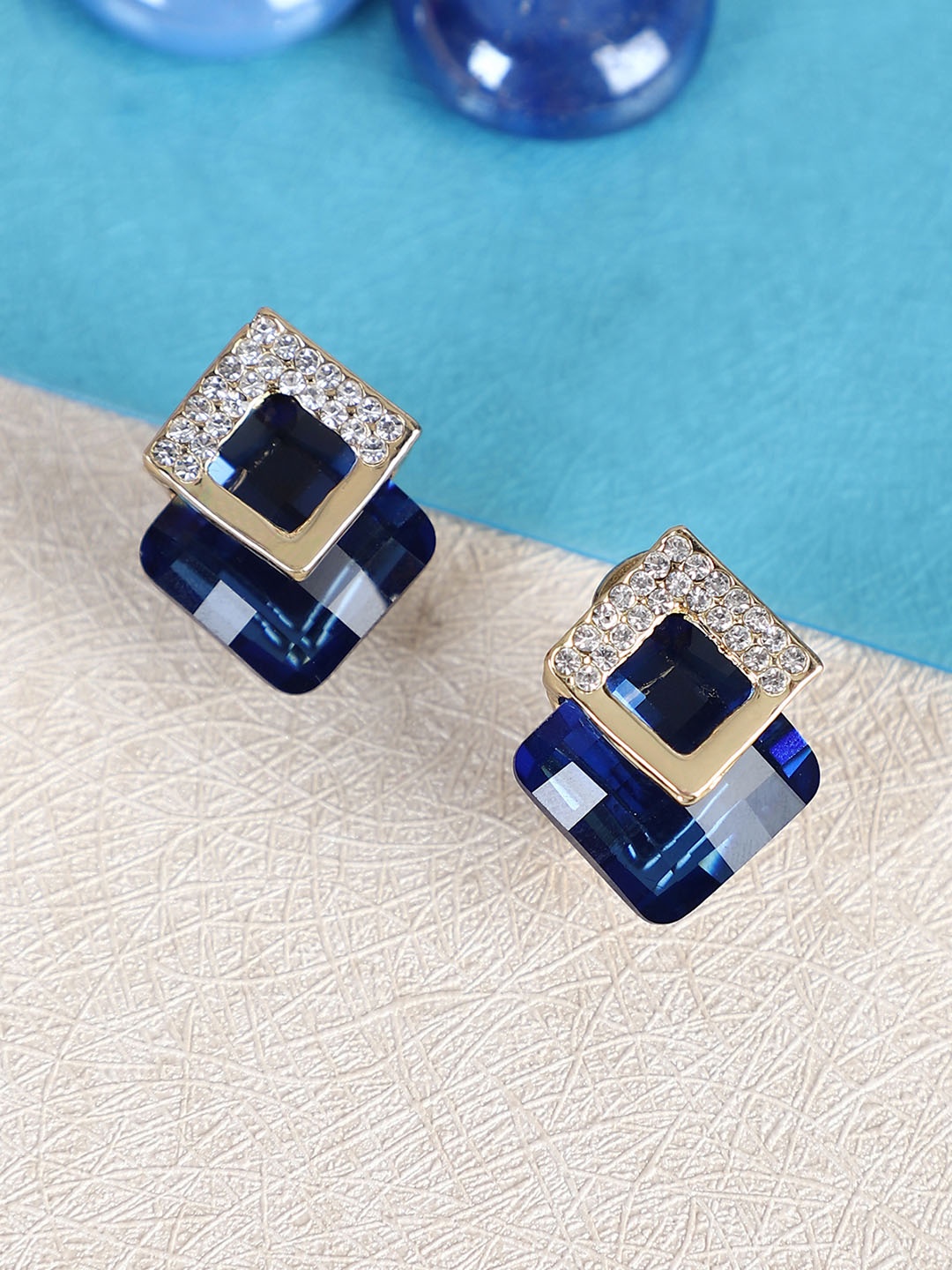 

Shining Diva Fashion Gold Blue Contemporary Studs