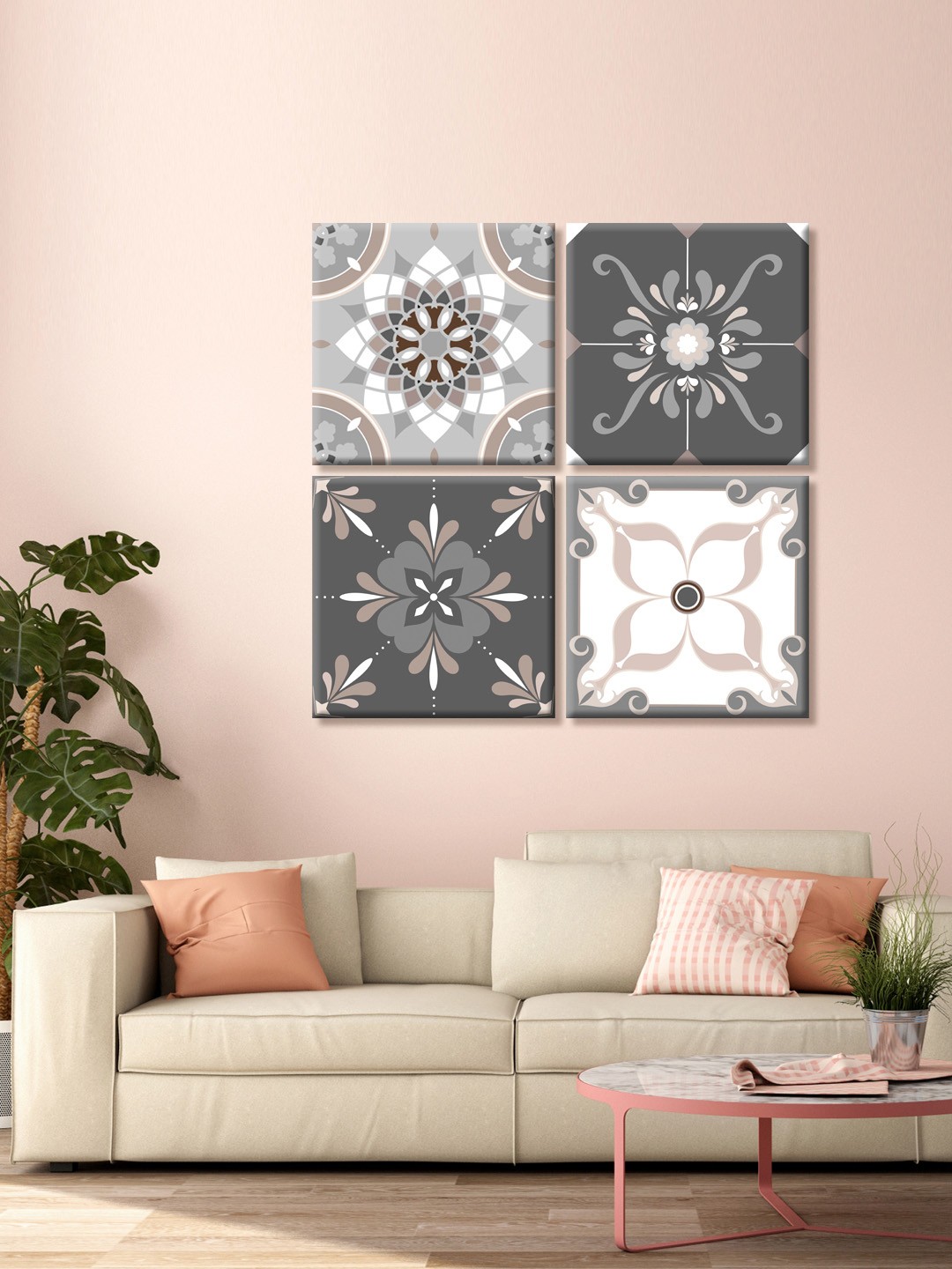

999Store Grey Floral Mandala Printed Canvas Wall Art