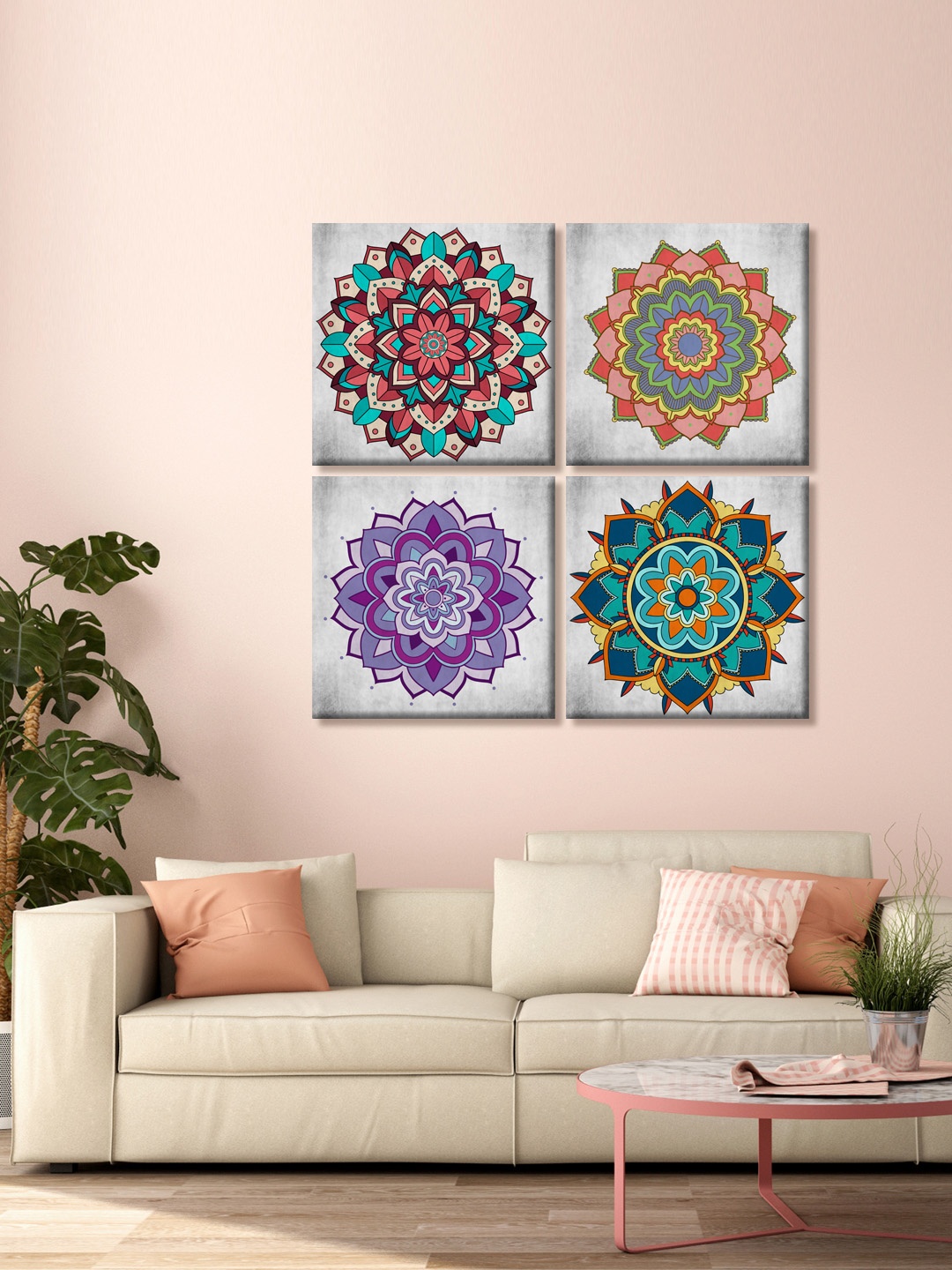 

999Store Violet And Off-White Abstract Mandala Printed Canvas Wall Art