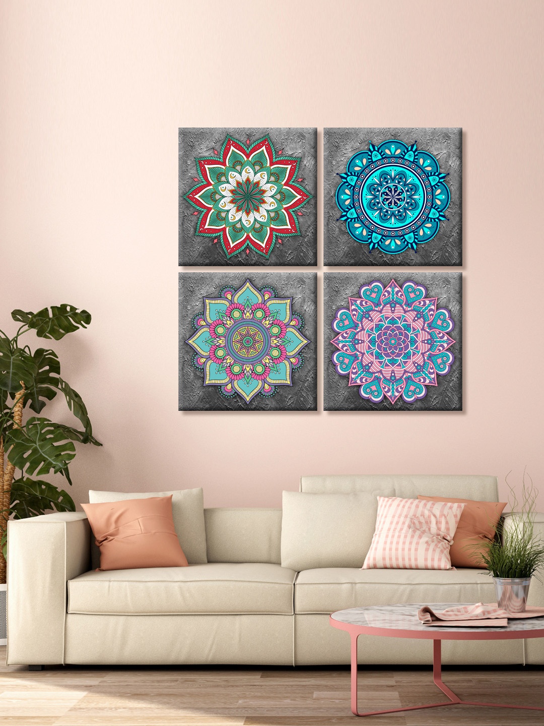 

999Store Set of 4 Grey Abstract Mandala Printed Canvas Wall Art
