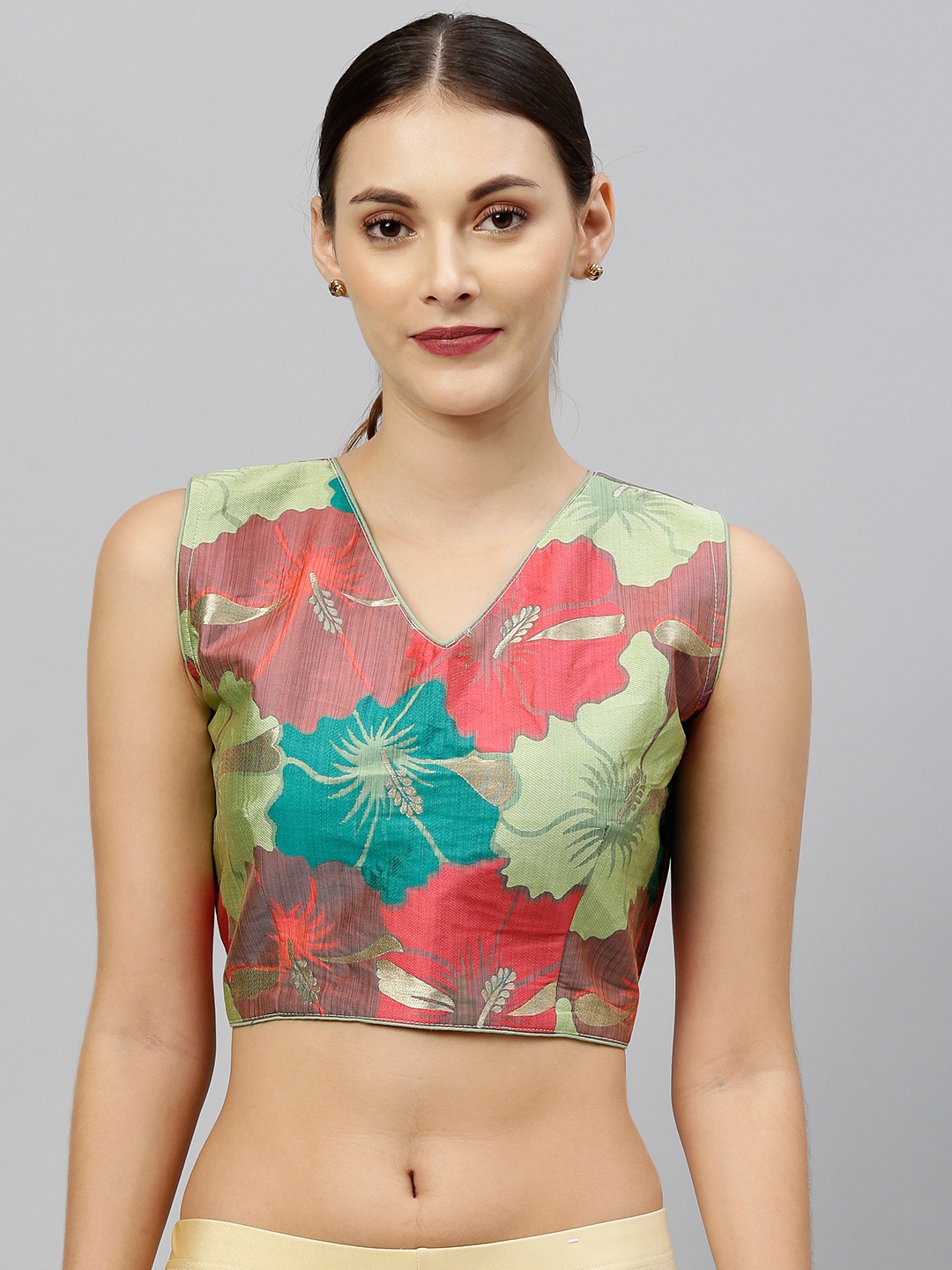 

Amrutam Fab Women Sea Green & Red Floral Printed Saree Blouse