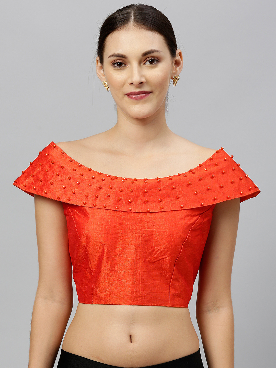 

Amrutam Fab Women Orange Solid Embellished Saree Blouse