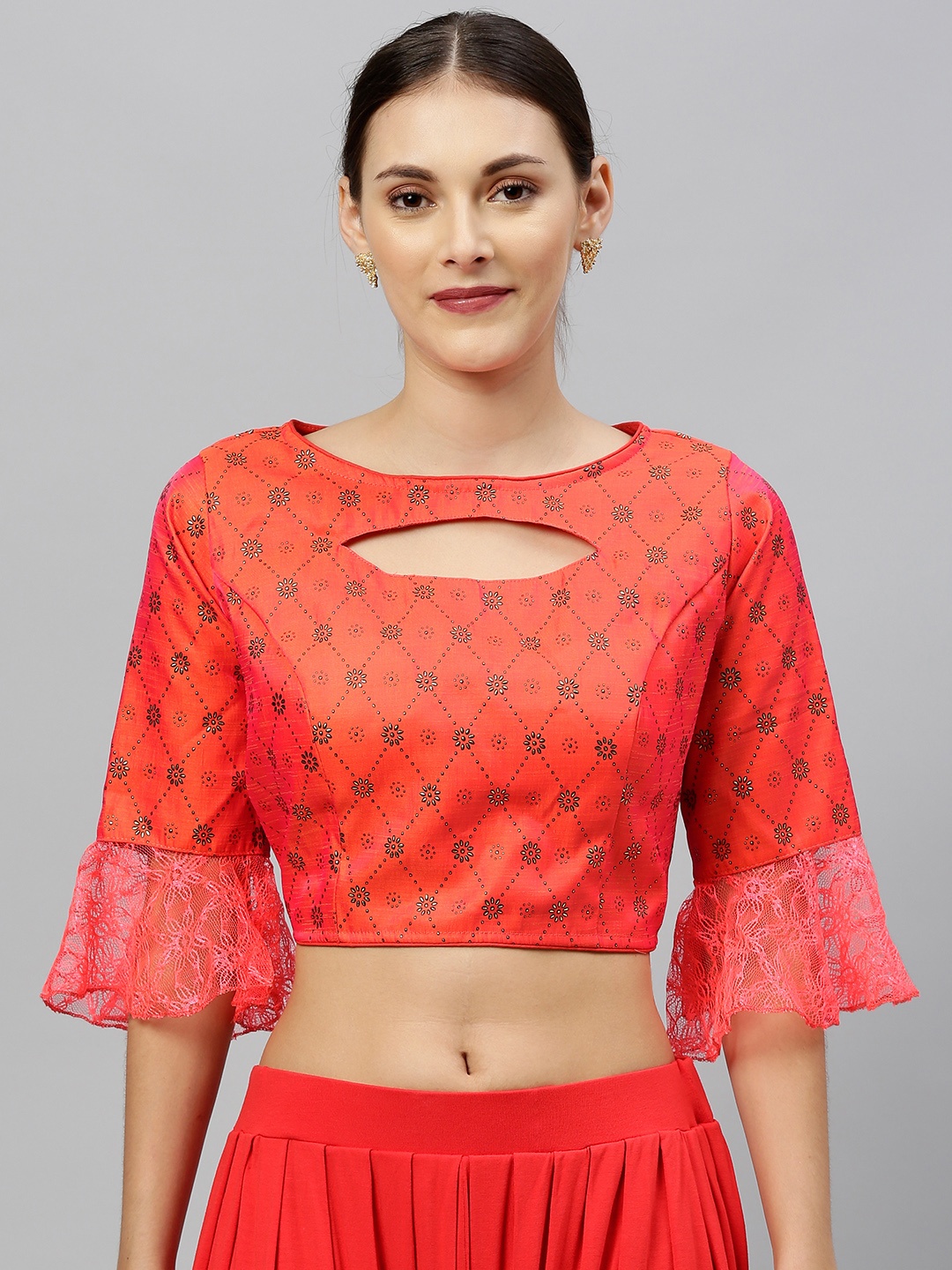 

Amrutam Fab Women Peach-Coloured Embellished Saree Blouse