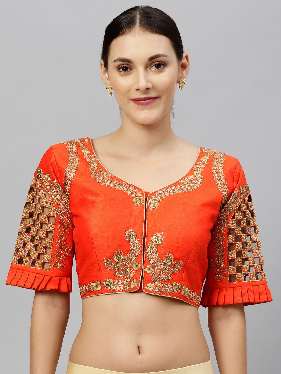 

Amrutam Fab Women Orange Embroidered Saree Blouse
