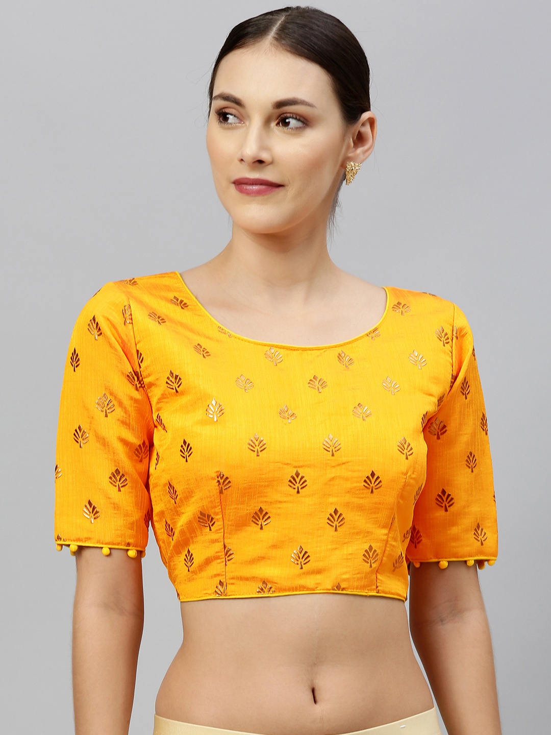 

Amrutam Fab Women Orange & Gold-Toned Embellished Saree Blouse