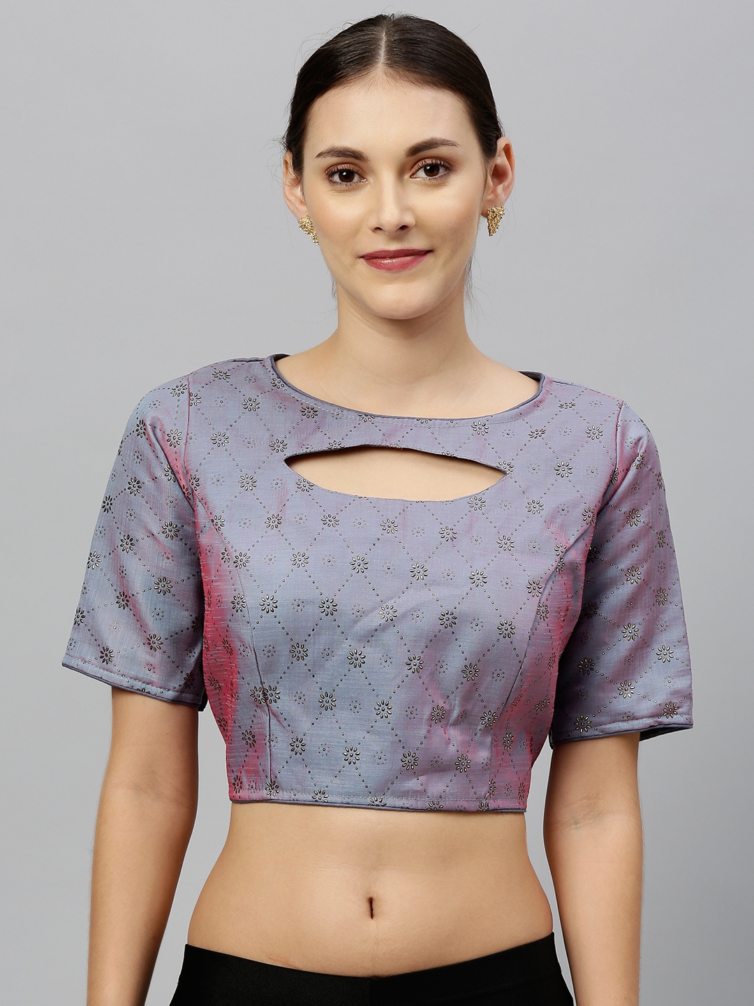 

Amrutam Fab Women Grey & Pink Dual-Tone Embellished Silk Saree Blouse