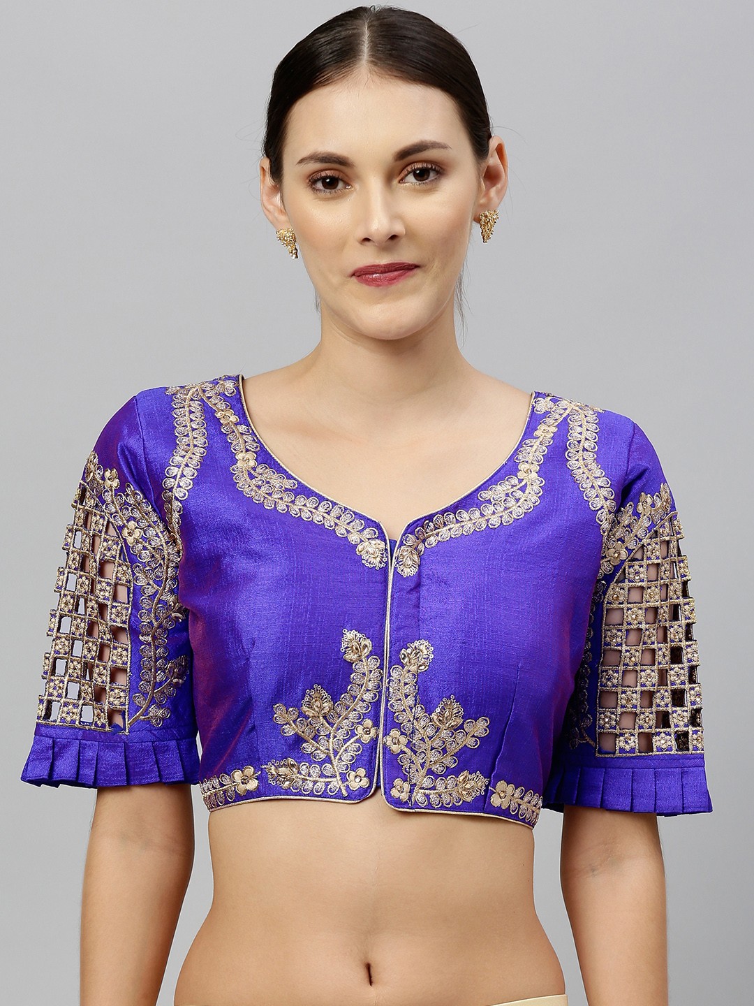 

Amrutam Fab Women Blue Embroidered Saree Blouse