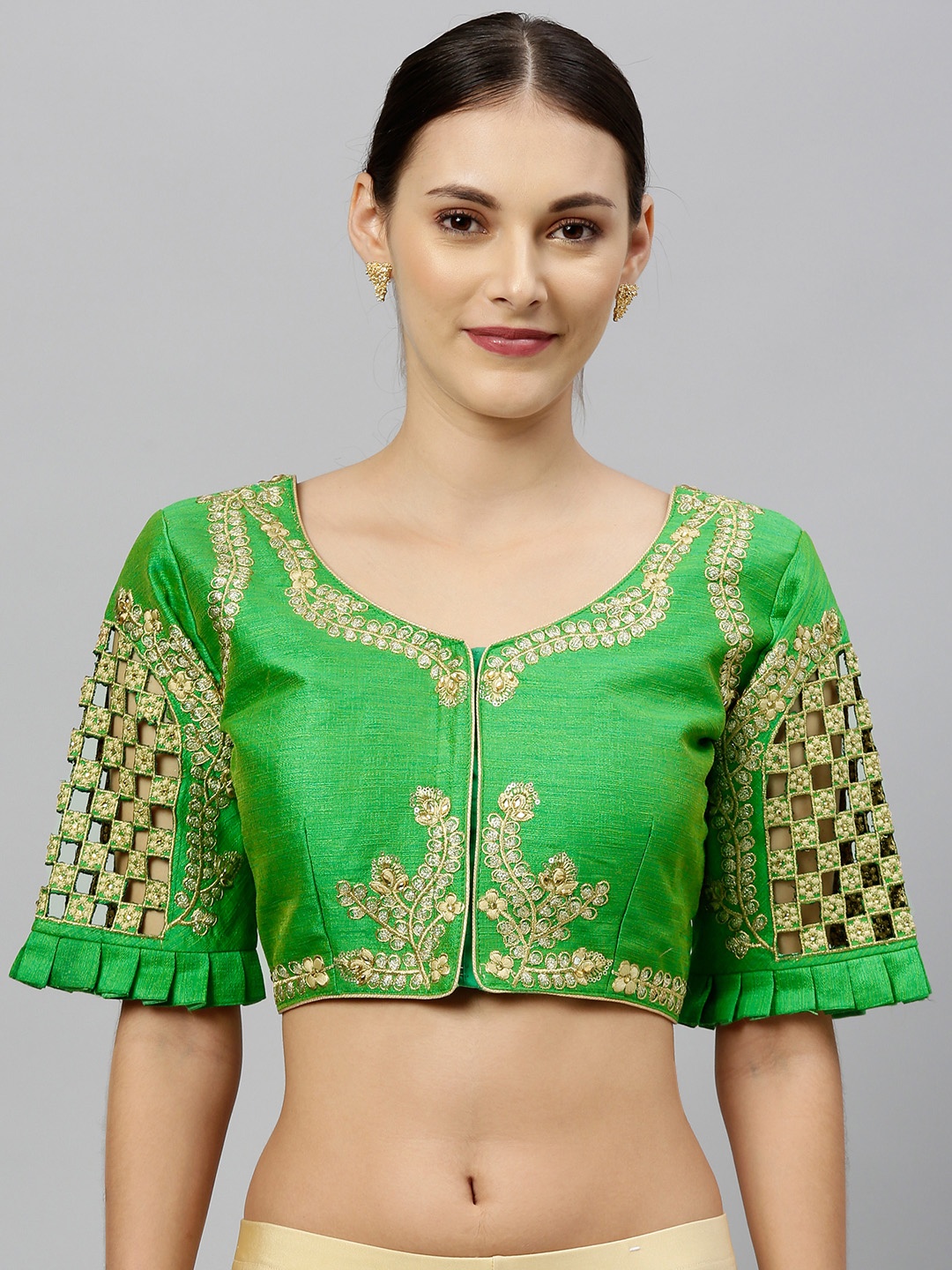 

Amrutam Fab Women Green Embroidered Saree Blouse