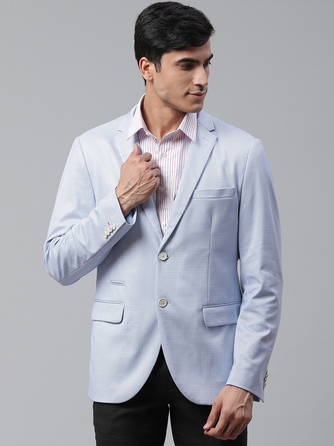 

Blackberrys Men Blue Slim Fit Printed Single-Breasted Casual Blazer