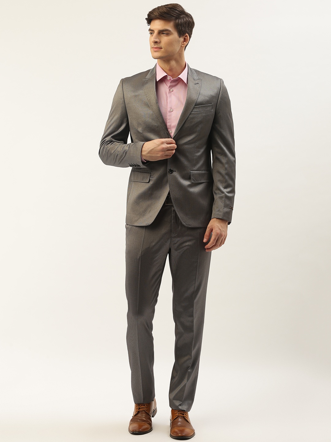 

Blackberrys Men Grey Solid Slim Fit Single-Breasted Formal Suit