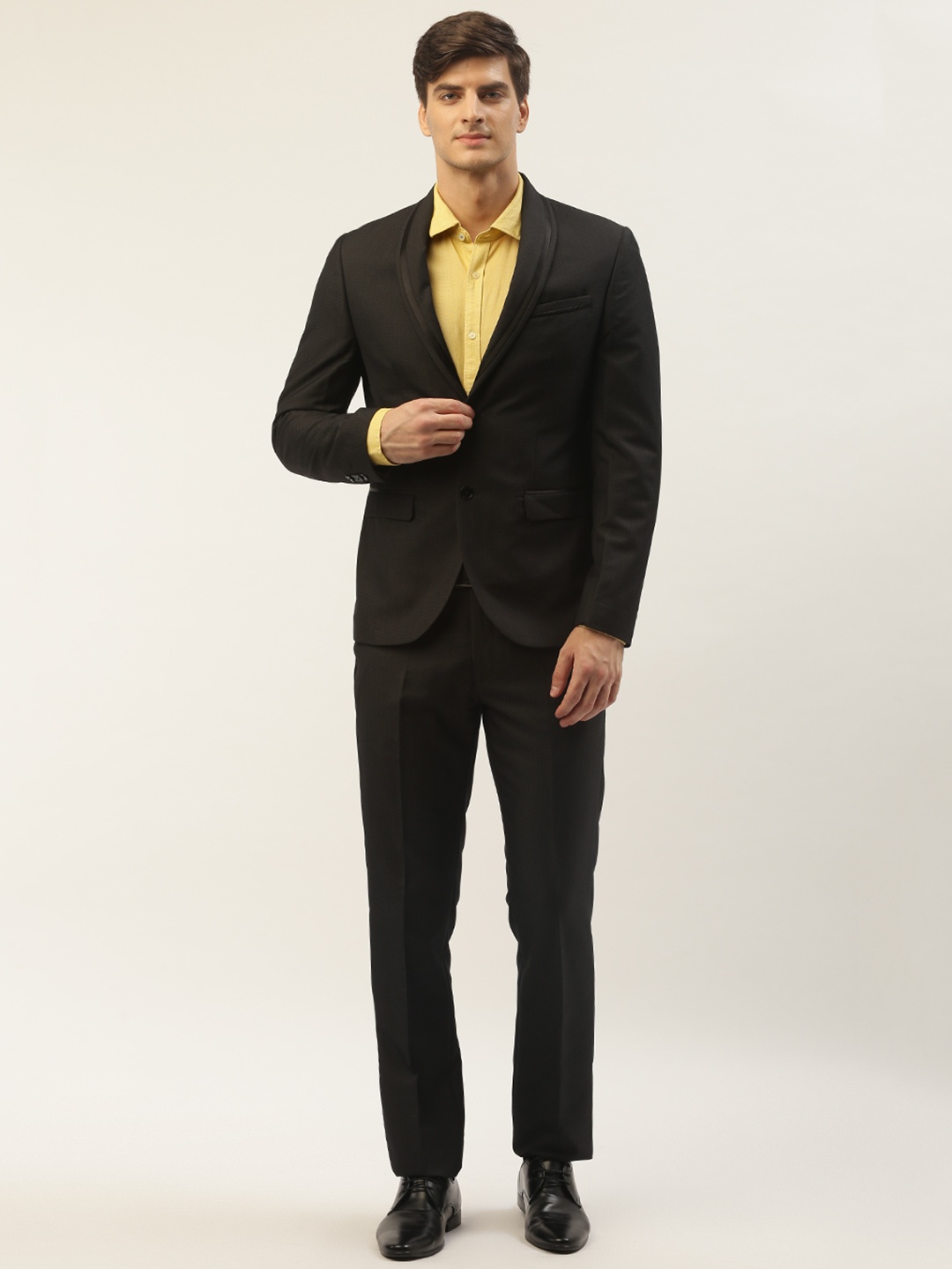 

Blackberrys Men Black Self-Design Slim Fit Single-Breasted Formal Suit