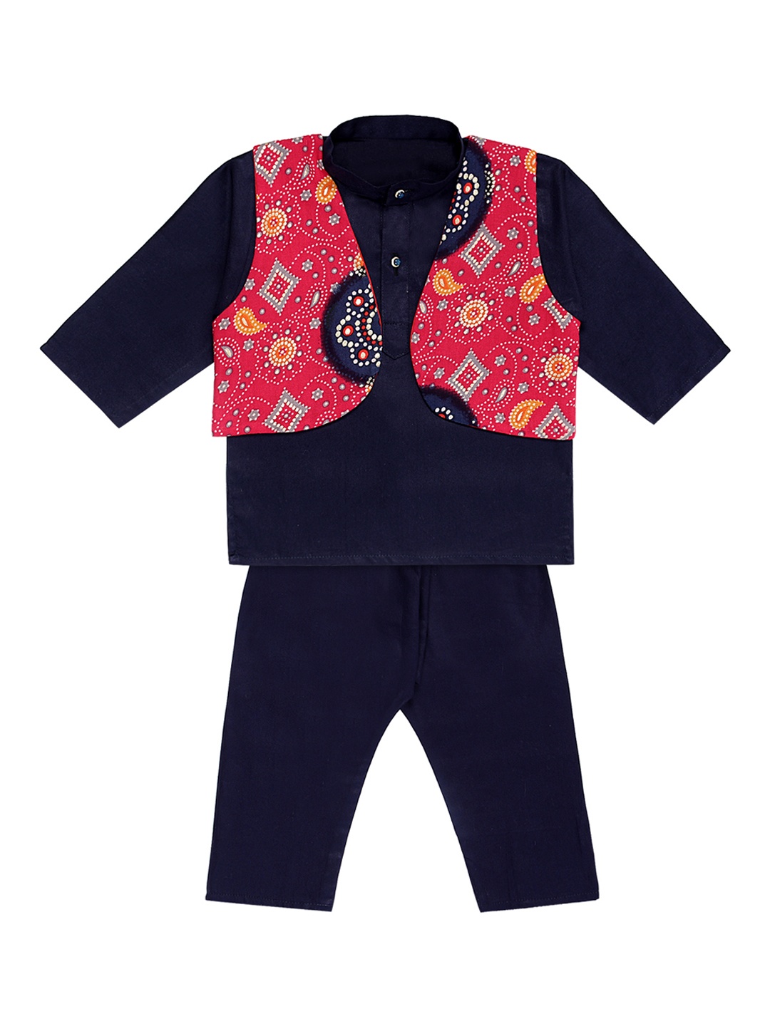 

Superminis Boys Navy Blue and Red Printed Kurta with Pyjamas