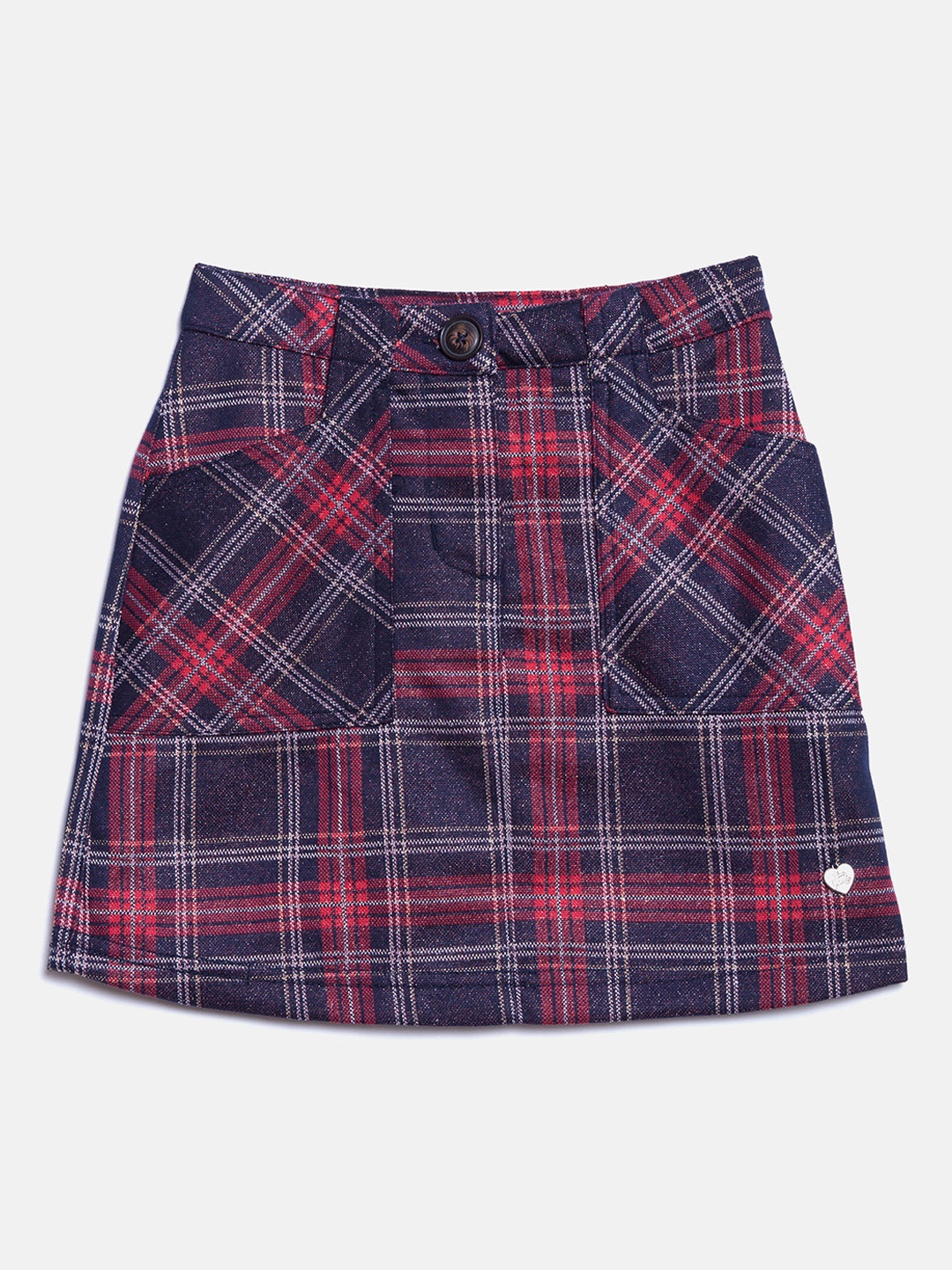 

Blue Giraffe Girls Red & Navy Blue Checked A-Line Mini Skirt